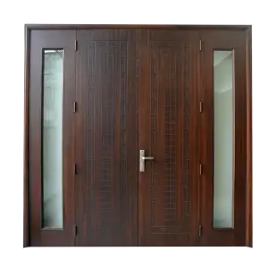 ED-003 WPC main door design with frosted glass panels by Green Doors Pakistan